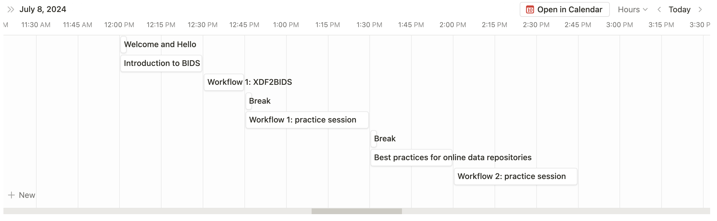 Timeline of the BIDS Workshop at Neuroergonomics 2024